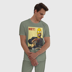 Пижама хлопковая мужская Пародия на плакаты СССР Гомер Симпсон, цвет: авокадо — фото 2
