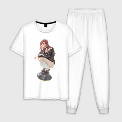 Пижама хлопковая мужская Момо Аясэ НЛО, цвет: белый