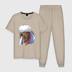 Пижама хлопковая мужская Русский медведь арт, цвет: миндальный