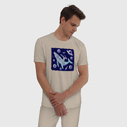 Пижама хлопковая мужская Кит и космонавт, цвет: миндальный — фото 2