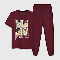 Пижама хлопковая мужская Lee know stray kids cute, цвет: меланж-бордовый