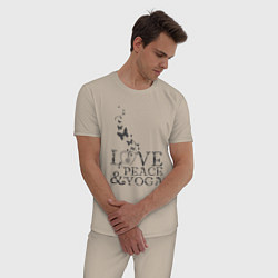 Пижама хлопковая мужская Love peace yoga, цвет: миндальный — фото 2