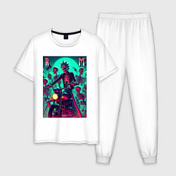 Пижама хлопковая мужская Рик Санчес крутой байкер - нейроарт, цвет: белый