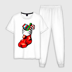 Пижама хлопковая мужская Рождественский чулок, цвет: белый