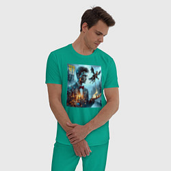 Пижама хлопковая мужская Harry Potter wizard - cyberpunk, цвет: зеленый — фото 2