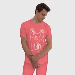 Пижама хлопковая мужская KoЯn - cat rock, цвет: коралловый — фото 2