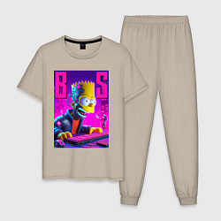 Пижама хлопковая мужская Bart Simpson - cyber gamer, цвет: миндальный