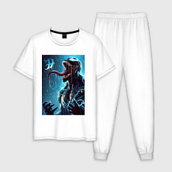 Пижама хлопковая мужская Веном под проливным дождём - нейроарт фантазия, цвет: белый