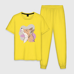 Пижама хлопковая мужская Лиса с улыбающимся выражением морды, цвет: желтый