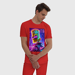 Пижама хлопковая мужская Cyber Bart - neon glow, цвет: красный — фото 2