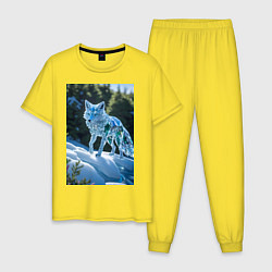 Пижама хлопковая мужская Кристальный волк на снегу, цвет: желтый