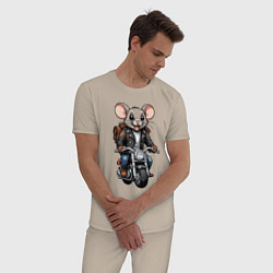 Пижама хлопковая мужская Biker mice, цвет: миндальный — фото 2