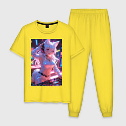 Пижама хлопковая мужская Лиса диджей в клубе, цвет: желтый