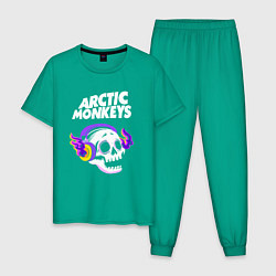 Пижама хлопковая мужская Arctic Monkeys - неоновый череп, цвет: зеленый