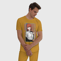 Пижама хлопковая мужская Человек-бензопила Макима в костюме, цвет: горчичный — фото 2