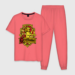 Пижама хлопковая мужская Hogwarts - gryffindor logo, цвет: коралловый