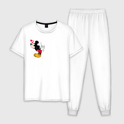Пижама хлопковая мужская Микки Маус поцелуй - парные мышки, цвет: белый