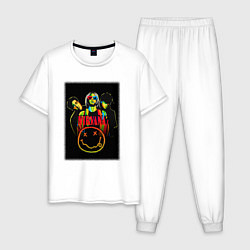 Пижама хлопковая мужская Нирвана рок группа, цвет: белый