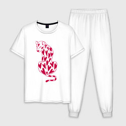 Пижама хлопковая мужская Гепард в сердцах, цвет: белый