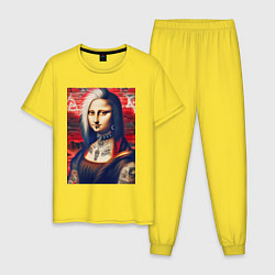 Пижама хлопковая мужская Мона Лиза - панк в татухах, цвет: желтый