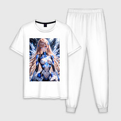 Пижама хлопковая мужская Девушка с кибернетическими крыльями, цвет: белый