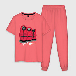 Пижама хлопковая мужская Squid game matryoshka edition, цвет: коралловый