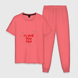 Пижама хлопковая мужская I love, цвет: коралловый