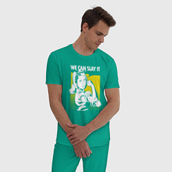 Пижама хлопковая мужская Buffy we can slay it, цвет: зеленый — фото 2