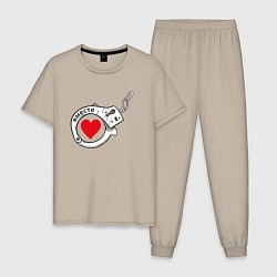 Пижама хлопковая мужская Вместе парное - наручники, цвет: миндальный