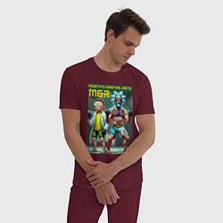 Пижама хлопковая мужская Mortys martial arts - Rick and Morty, цвет: меланж-бордовый — фото 2