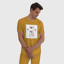 Пижама хлопковая мужская Любовная романтика, цвет: горчичный — фото 2
