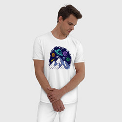 Пижама хлопковая мужская Космос над горами, цвет: белый — фото 2