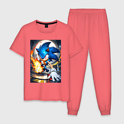 Пижама хлопковая мужская Соник супер удар, цвет: коралловый