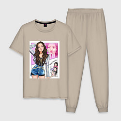 Пижама хлопковая мужская Blackpink - Jisoo, цвет: миндальный