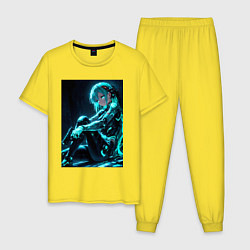 Пижама хлопковая мужская Девушка киборг в стиле Cyberpunk, цвет: желтый