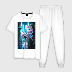 Пижама хлопковая мужская Лиса наемник в стиле Cyberpunk, цвет: белый
