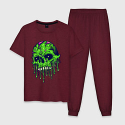 Пижама хлопковая мужская Green skull, цвет: меланж-бордовый