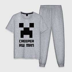 Пижама хлопковая мужская Creeper Aw Man, Майнкрафт мем, цвет: меланж
