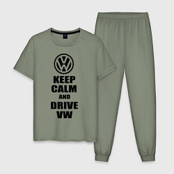 Пижама хлопковая мужская Keep Calm & Drive VW, цвет: авокадо