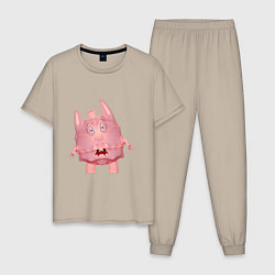 Пижама хлопковая мужская Cartoon monster pink, цвет: миндальный