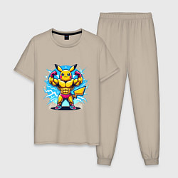 Пижама хлопковая мужская Big Pikachu, цвет: миндальный