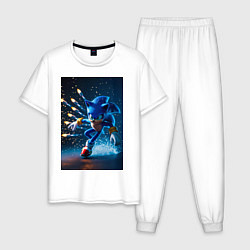 Пижама хлопковая мужская Соник убегает от ракет, цвет: белый