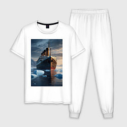 Пижама хлопковая мужская Титаник плывет среди айсбергов, цвет: белый