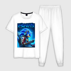 Пижама хлопковая мужская Hedgehog Sonic is esports player - neon glow, цвет: белый