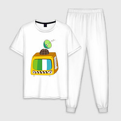Пижама хлопковая мужская Спутниковое тв, цвет: белый