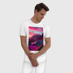 Пижама хлопковая мужская Суперкар едет по серпантину, цвет: белый — фото 2