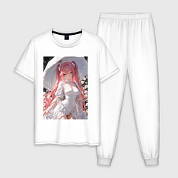 Пижама хлопковая мужская Принцесса сидит под зонтиком, цвет: белый