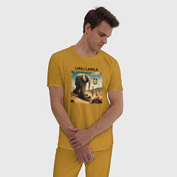 Пижама хлопковая мужская Lirili larili - elephant - brainrot meme, цвет: горчичный — фото 2