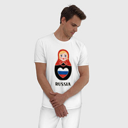 Пижама хлопковая мужская Матрёшка с триколором в сердце, цвет: белый — фото 2