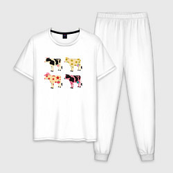 Пижама хлопковая мужская Милые коровы поп-арт, цвет: белый